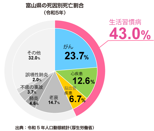 富山県の死因別死亡割合